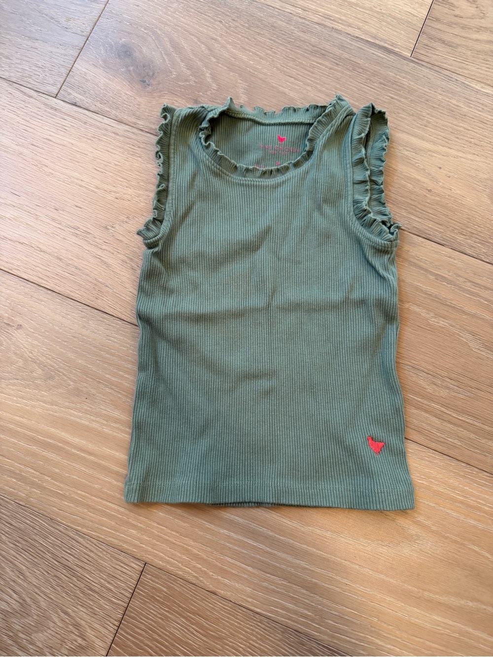 Pink Chicken Olive Green Ruffle Ribbed Tank